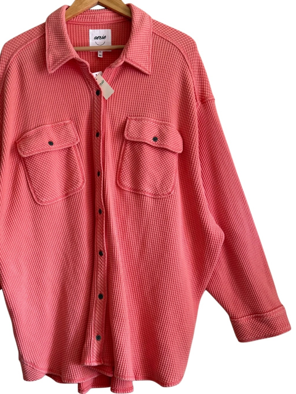 AERIE Oversized Slouchy Comfy Casual LumberJane Waffle Shirt Size XXL NWT - Picture 4 of 11
